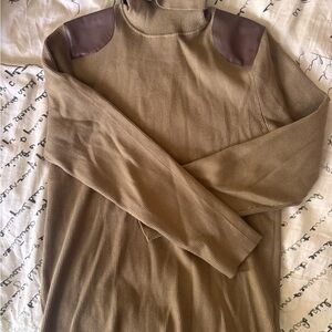 NWOT Ralph Lauren Tan Turtleneck Sweater with Brown vegan leather Accents